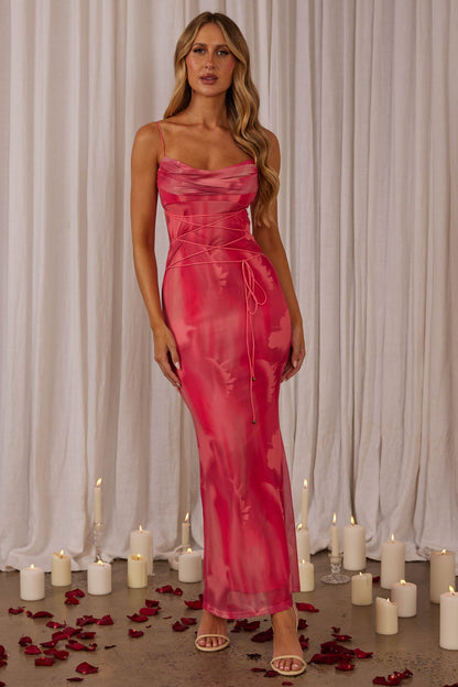 Teava Laced Waist Maxi Dress Abstract Pink