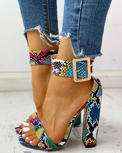 Chunky Block High Dress Heels Open Toe Ankle Strap Sandals