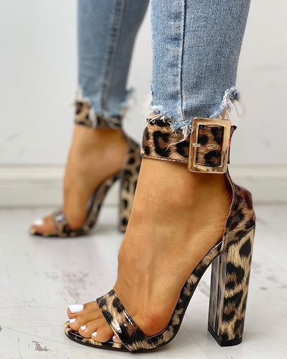 Chunky Block High Dress Heels Open Toe Ankle Strap Sandals