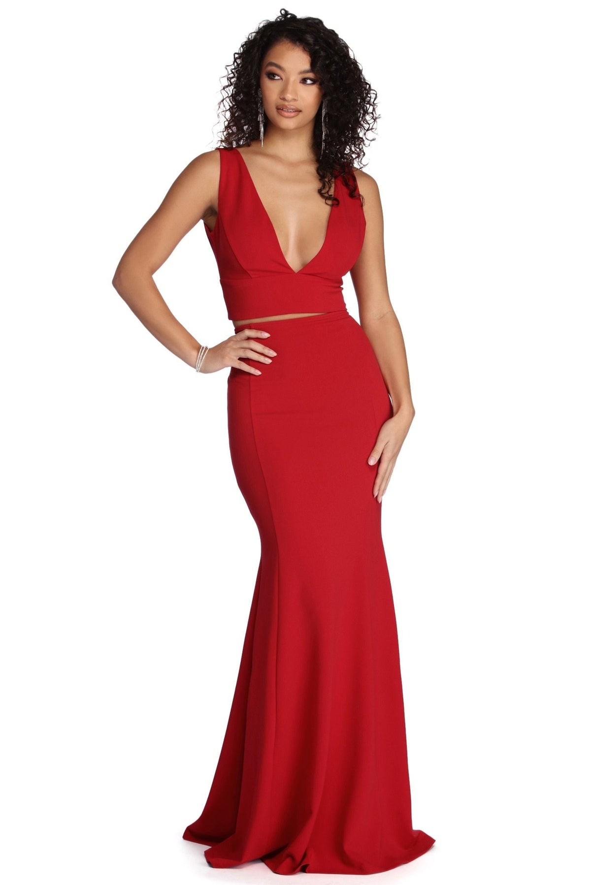 Roxanna Formal Lattice Two Piece Dress