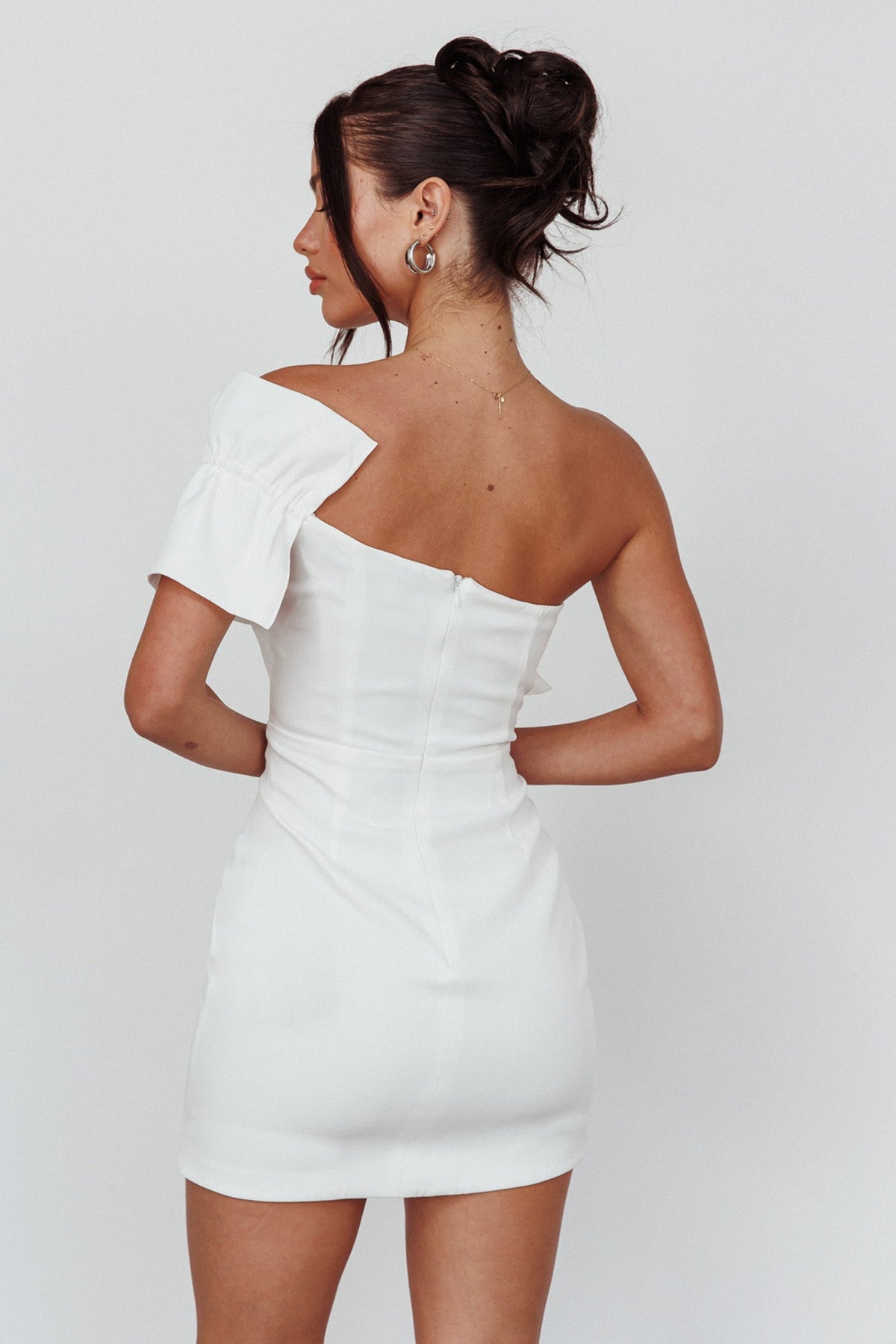 Grecca One-Shoulder Mini Dress Off White