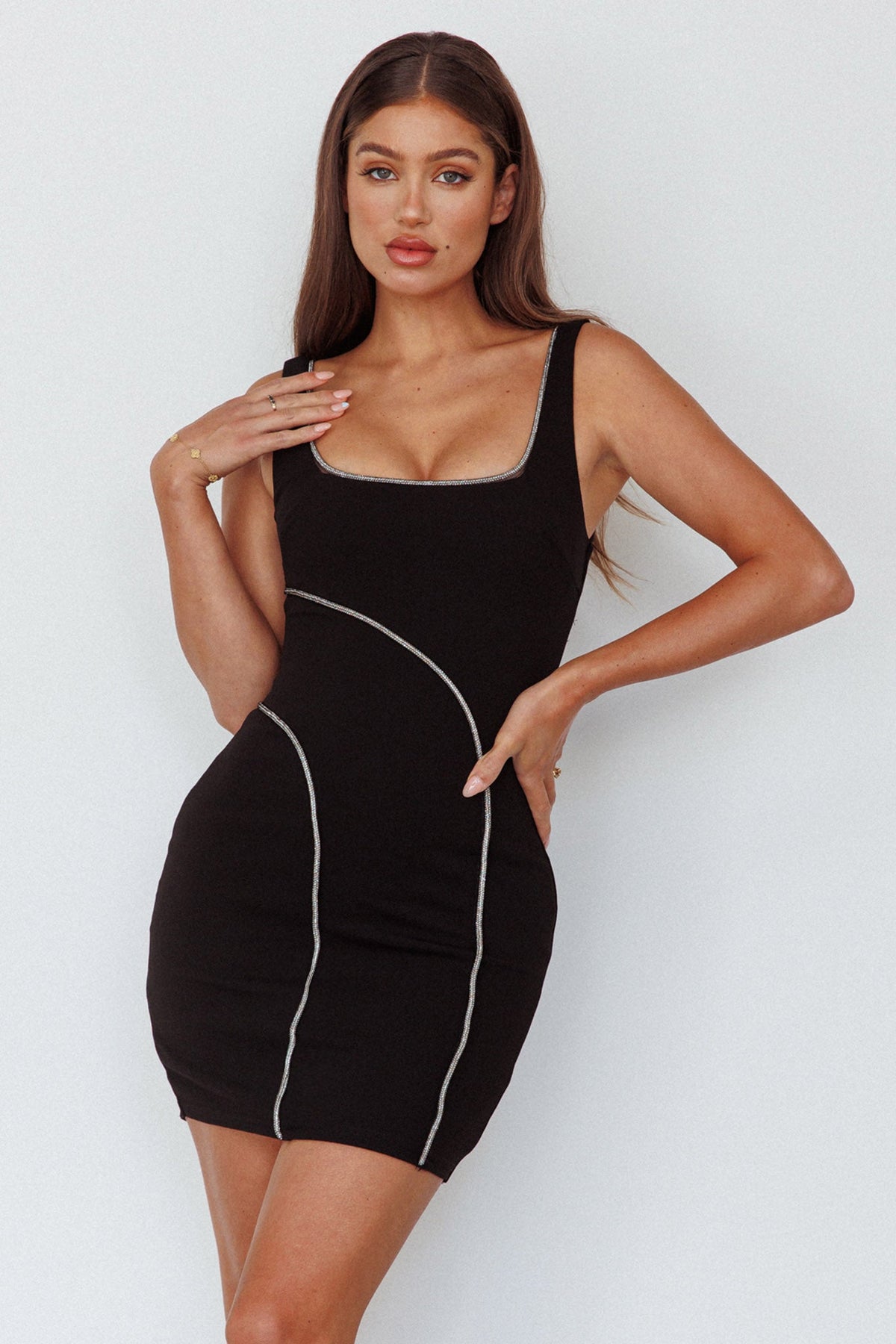Jourdan Diamante Rope Trim Mini Dress Black