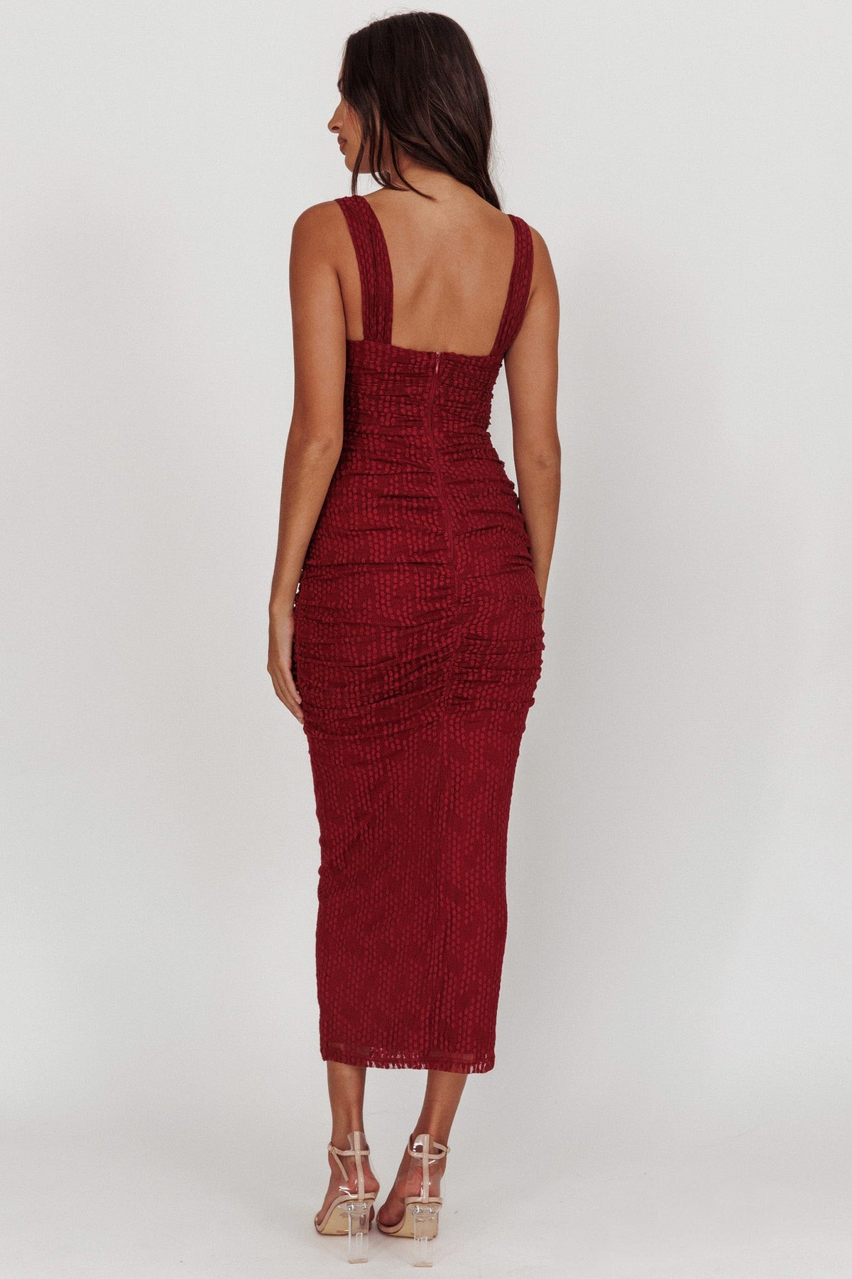Oliana Lace Midi Dress Burgundy