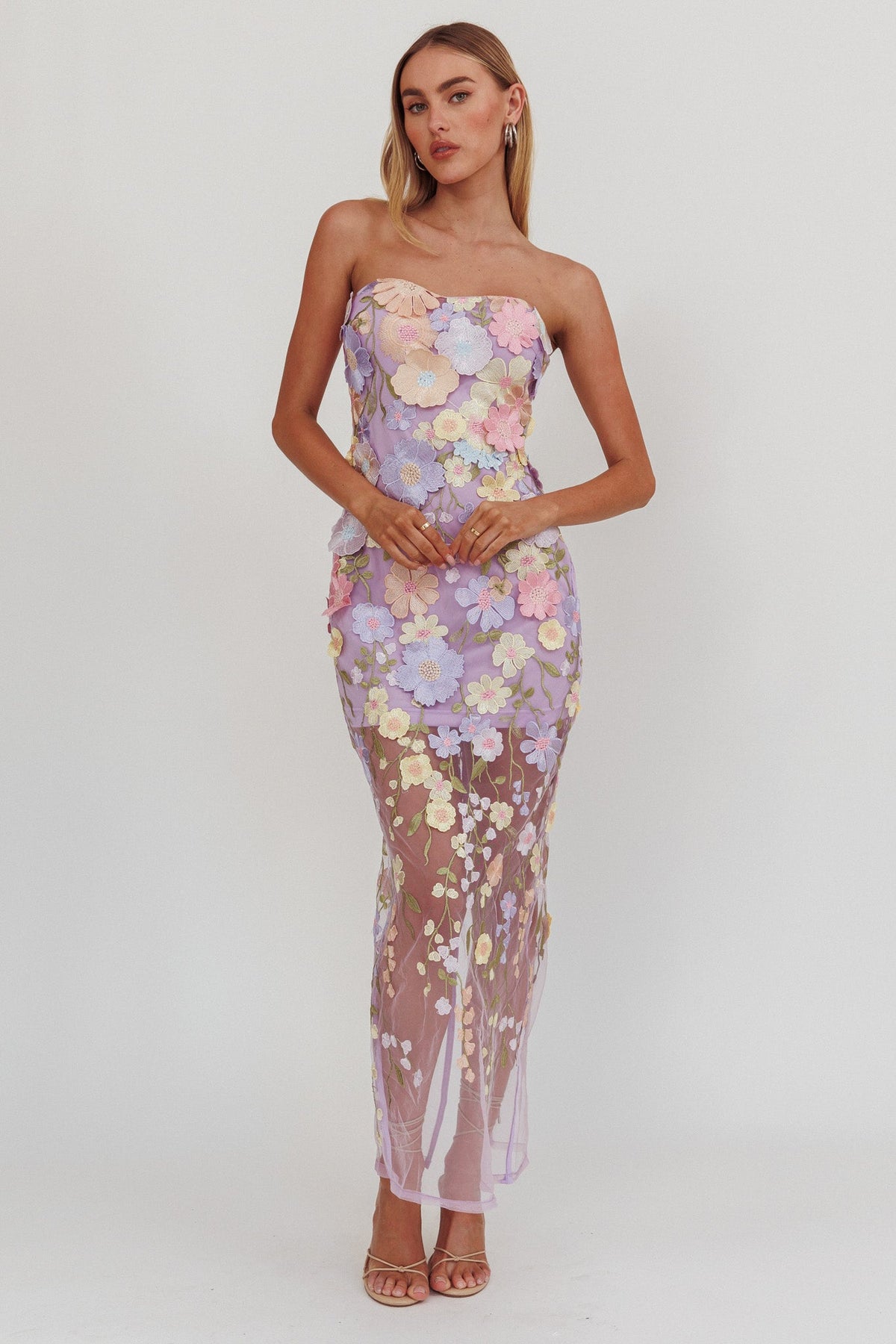 Euphoria Dream Embellished Mesh Maxi Dress Lilac