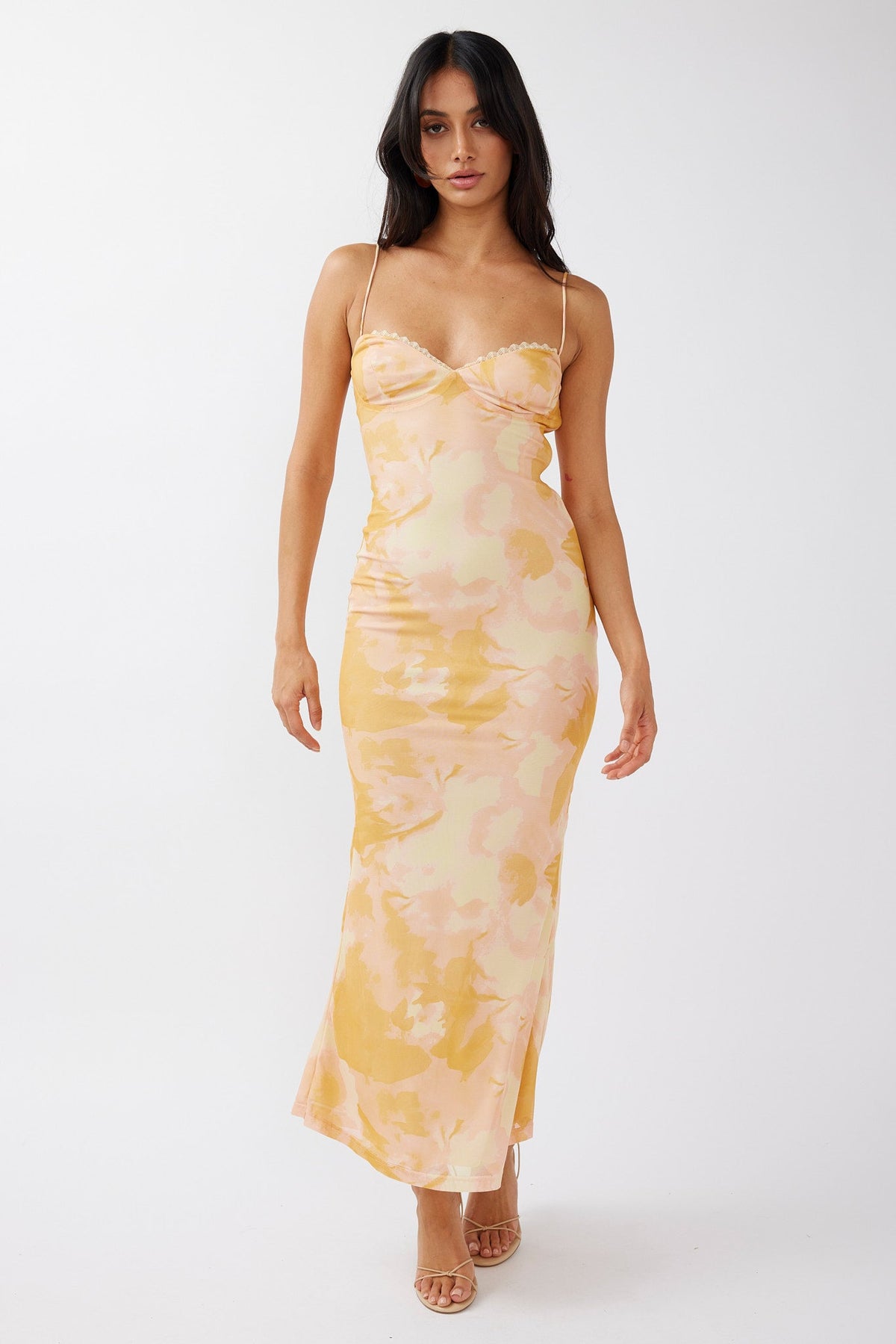 Lennox Elastic Back Bodycon Dress Floral Yellow