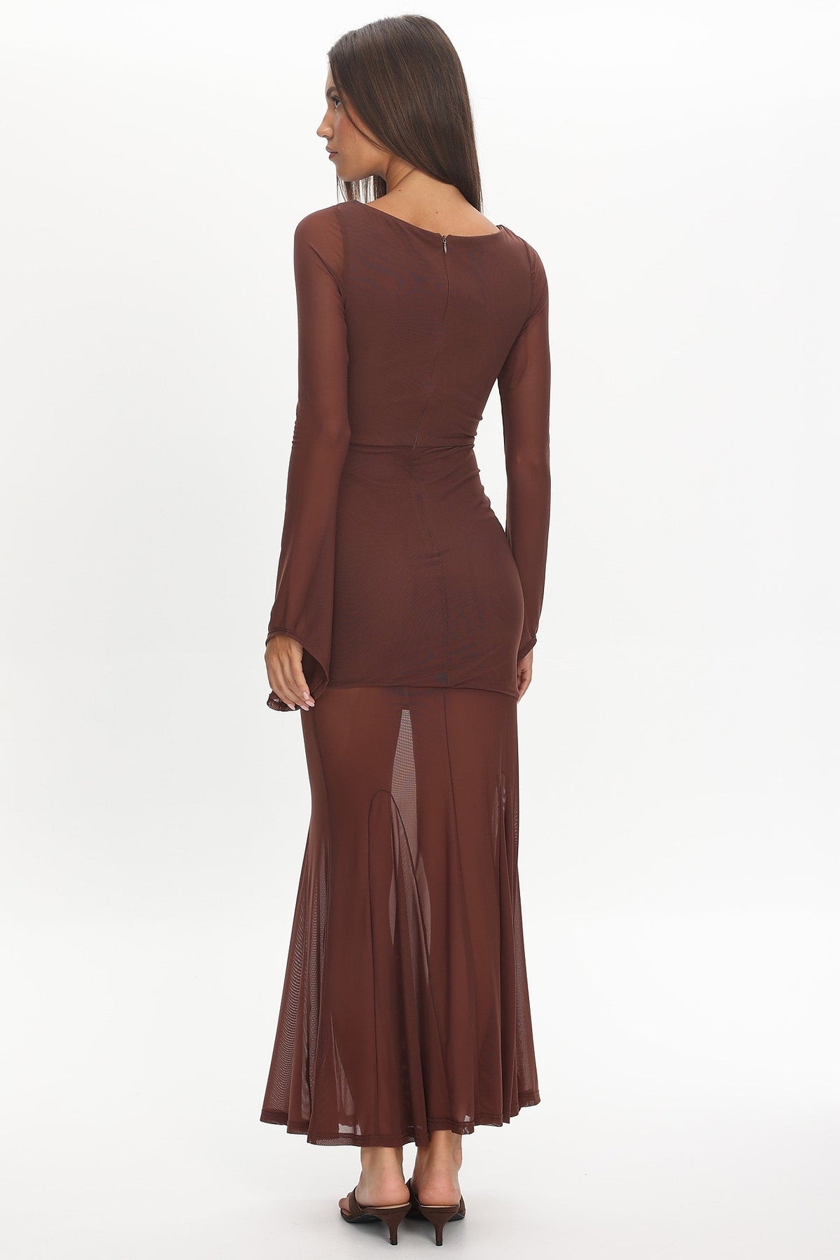 Luna Love Long Sleeve Mesh Maxi Dress Chocolate