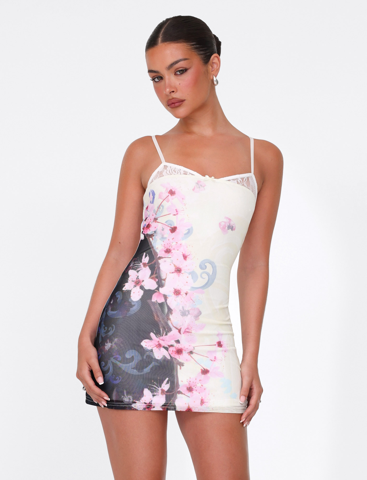 COLSON MESH MINI DRESS - MULTI : FLORAL : CHERRY BLOSSOM