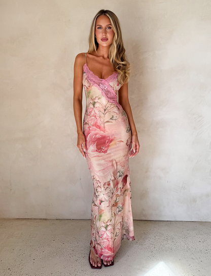 LYRE MAXI DRESS - WATERCOLOUR FLORAL