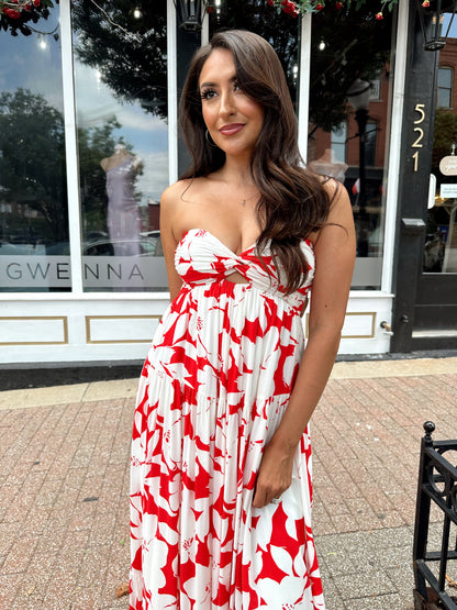 Tori Red and Ivory Strapless Maxi Dress