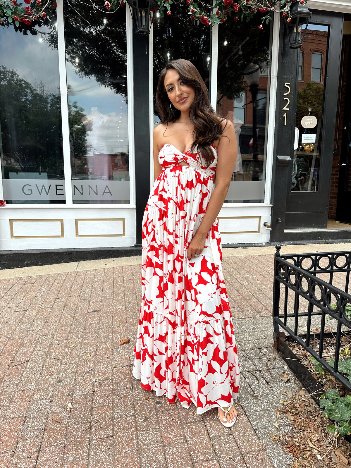 Tori Red and Ivory Strapless Maxi Dress