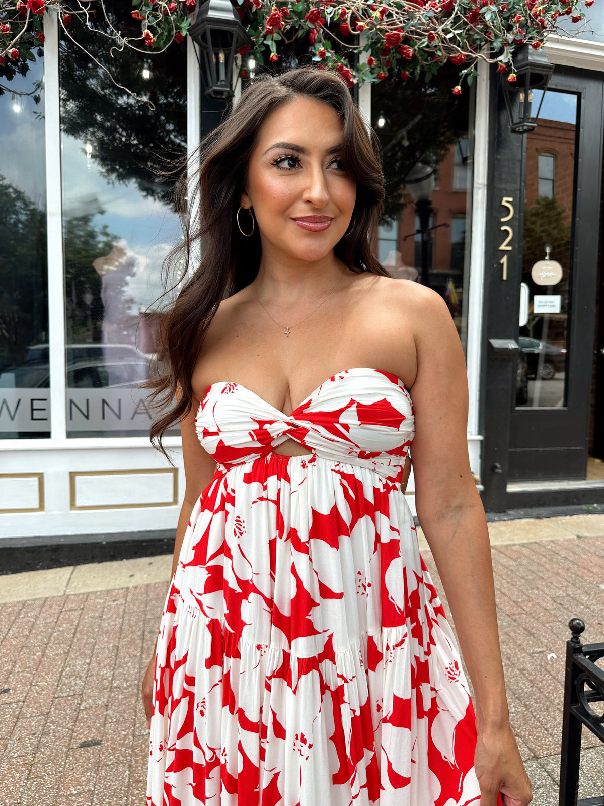 Tori Red and Ivory Strapless Maxi Dress