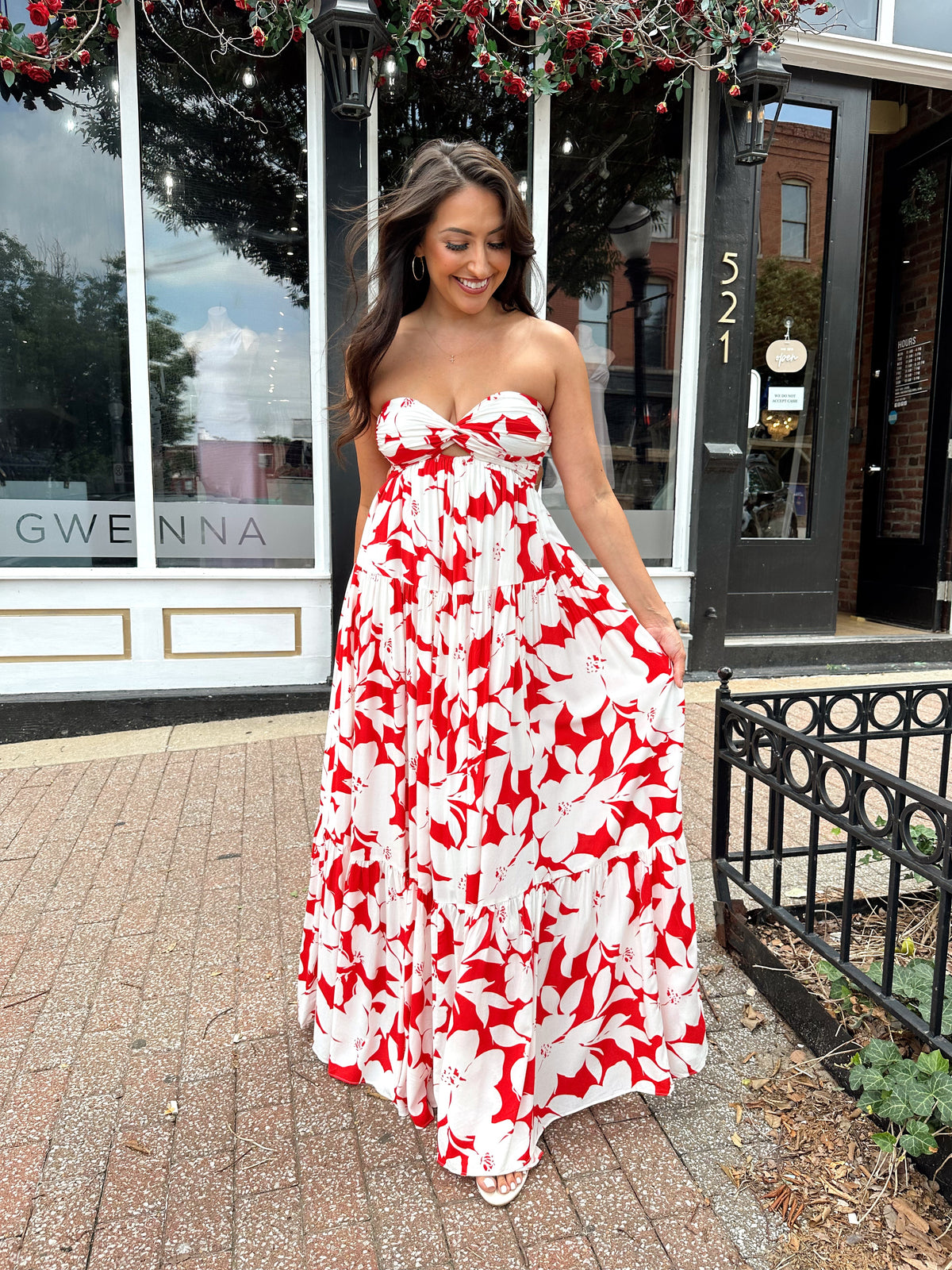 Tori Red and Ivory Strapless Maxi Dress