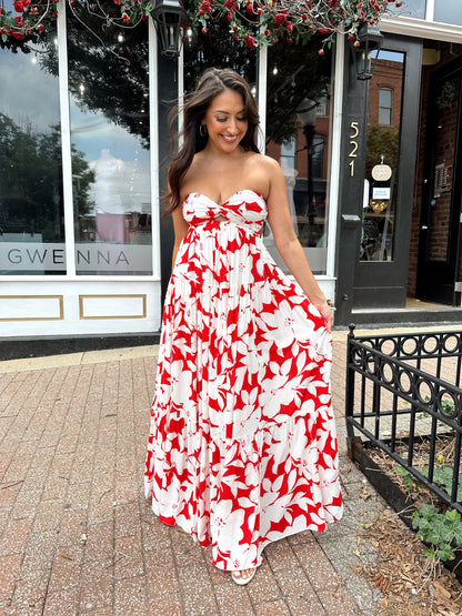 Tori Red and Ivory Strapless Maxi Dress