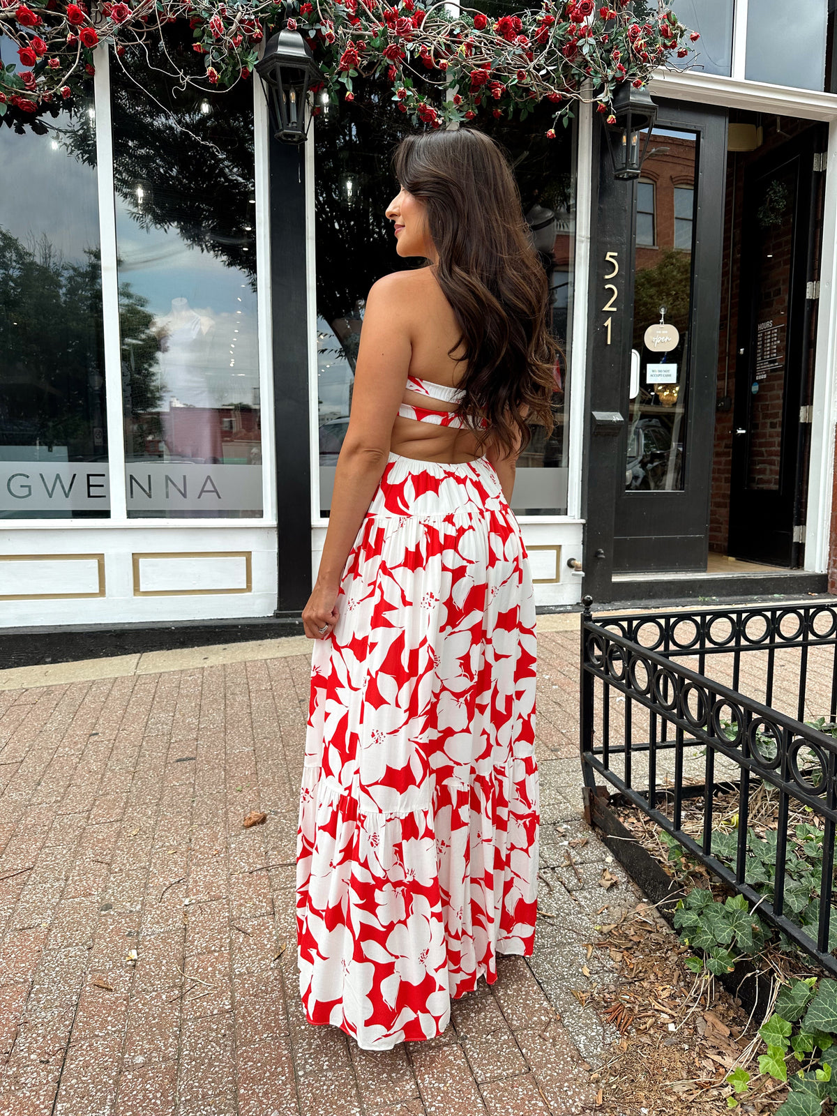 Tori Red and Ivory Strapless Maxi Dress