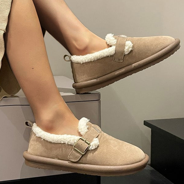 Casual Faux Suede Thick Plush Lined Flats