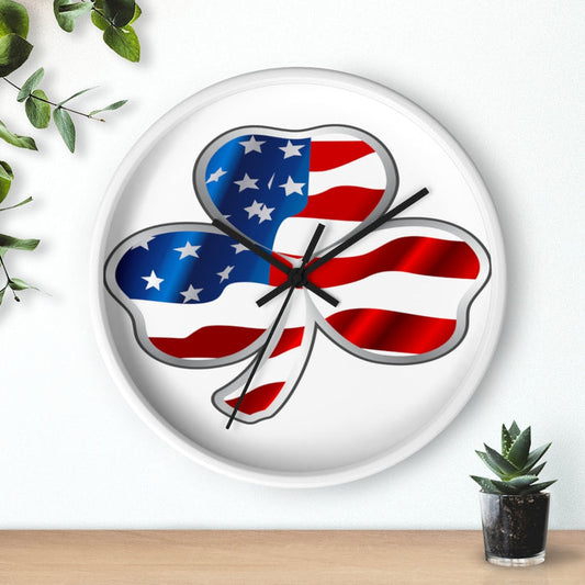 American Flag Shamrock Wall Clock