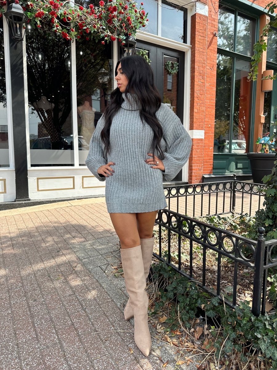 Ariel Charcoal Grey Turtle Neck Sweater Mini Dress