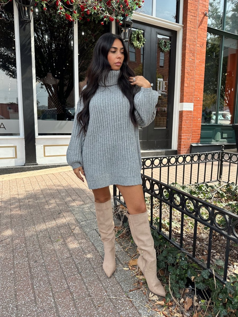 Ariel Charcoal Grey Turtle Neck Sweater Mini Dress
