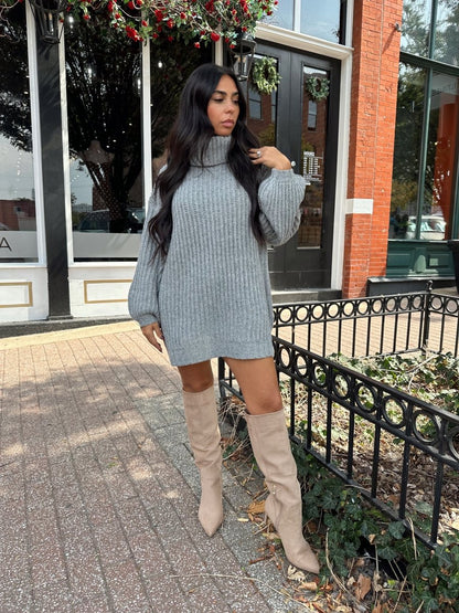 Ariel Charcoal Grey Turtle Neck Sweater Mini Dress