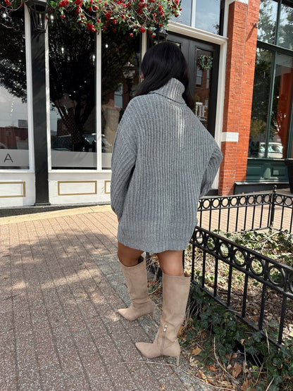 Ariel Charcoal Grey Turtle Neck Sweater Mini Dress