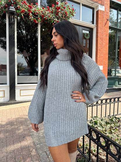 Ariel Charcoal Grey Turtle Neck Sweater Mini Dress
