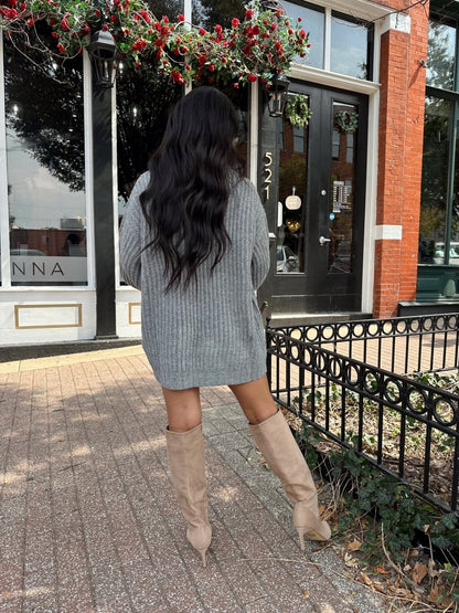 Ariel Charcoal Grey Turtle Neck Sweater Mini Dress