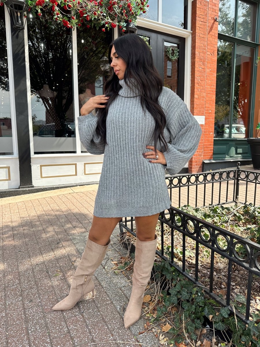 Ariel Charcoal Grey Turtle Neck Sweater Mini Dress