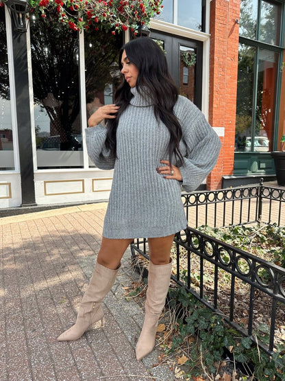 Ariel Charcoal Grey Turtle Neck Sweater Mini Dress