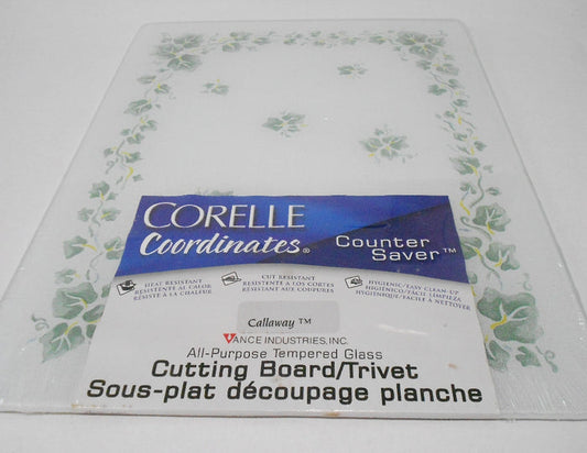 ❤️ Corelle CALLAWAY 15x12 Tempered Glass COUNTER SAVER BOARD Green Ivy Border