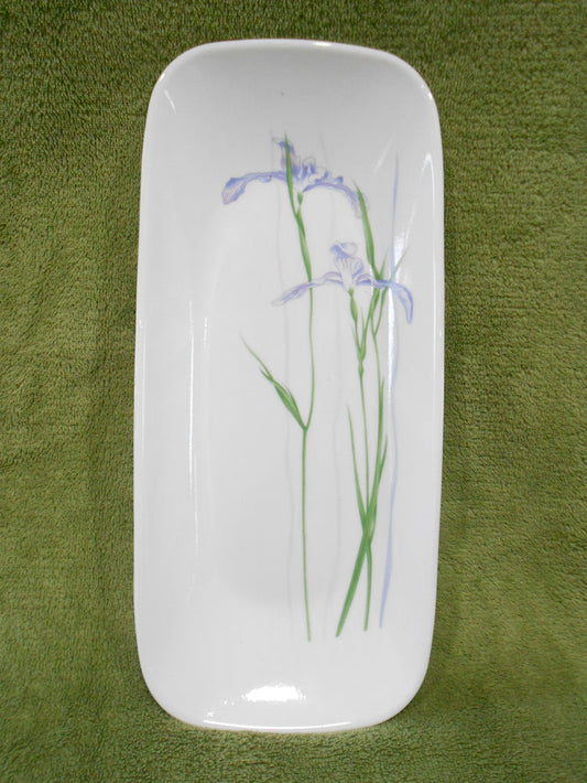 ❤️ Corelle SHADOW IRIS Oblong APPETIZER TRAY 10.5"x5" Fish Plate / Purple Floral