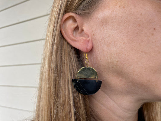 Earrings - horn & brass circles