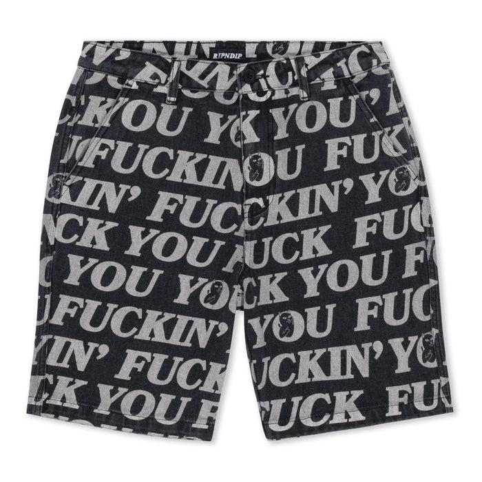 Fuckin Fuck Denim Shorts (Black) - Four Street