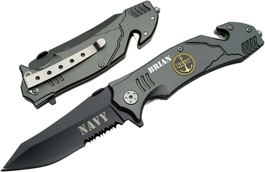 GIFTS INFINITY - 4.5" Navy Rescue Folder Pocket Folding Knife, Free Engraving - 1 Pack