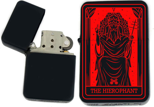 GIFTS INFINITY - Custom Tarot Card Windproof Lighters - Black Matt(The-Hierophant Red)