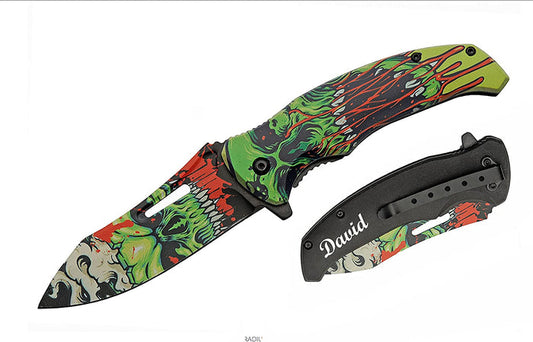 GIFTS INFINITY - Customized Engraved Pocket Folding Knife – 1 Piece (Radium Skull)