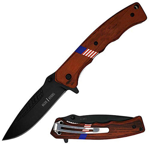 GIFTS INFINITY 8" Folding Pocket Knife Flipper Liner Lock Knife, Black Stonewashed Blade with Wood Handles