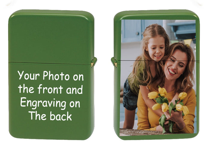 GIFTS INFINITY Custom Lighter Case with Photo, Personalized Image Birthday Gift for Husband Father Boy Friend Green Tone