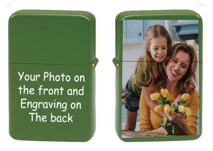 GIFTS INFINITY Custom Lighter Case with Photo, Personalized Image Birthday Gift for Husband Father Boy Friend Green Tone