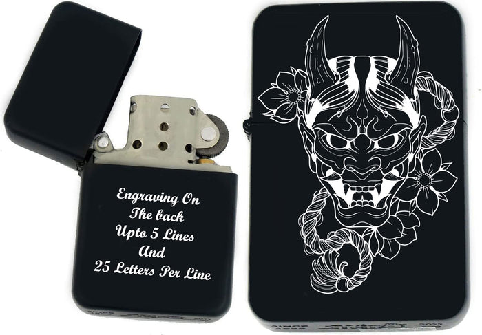 GIFTS INFINITY-Personalized Japanese Mask Oni Demon Kabuki Lighters–Black Matt(S-6)