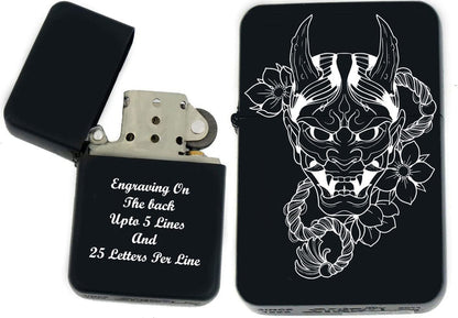 GIFTS INFINITY-Personalized Japanese Mask Oni Demon Kabuki Lighters–Black Matt(S-6)