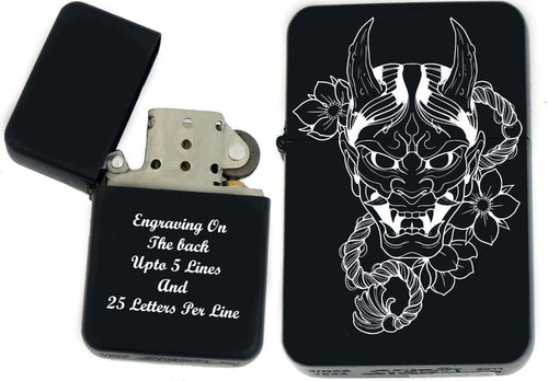 GIFTS INFINITY-Personalized Japanese Mask Oni Demon Kabuki Lighters–Black Matt(S-6)