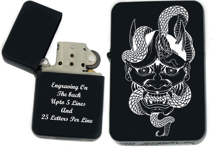 GIFTS INFINITY-Personalized Japanese Mask Oni Demon Kabuki Lighters–Black Matt(S-9)