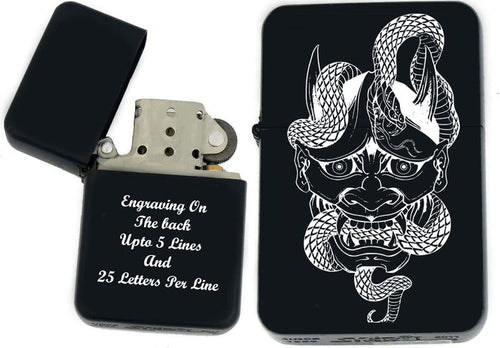GIFTS INFINITY-Personalized Japanese Mask Oni Demon Kabuki Lighters–Black Matt(S-9)