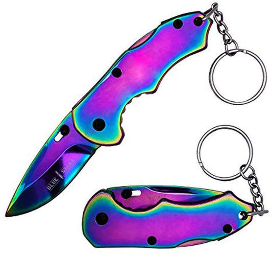 Blue POCKET FOLDING KNIFE KEYCHAIN