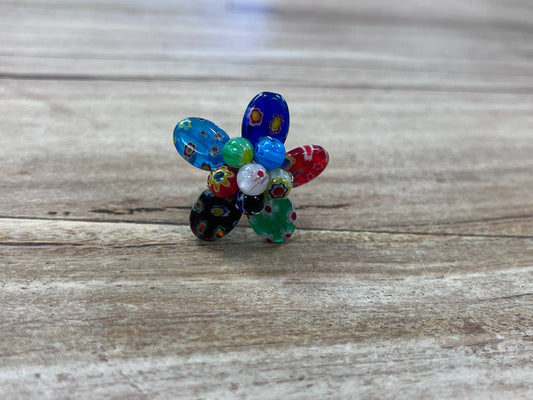 Glass Bead Ring Adjustable - Flower