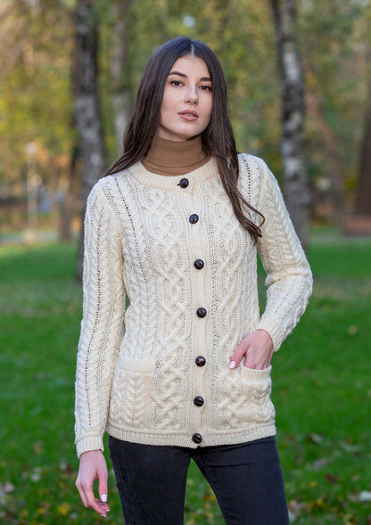 ☘️ Ladies Aran Button Cable Cardigan ☘️