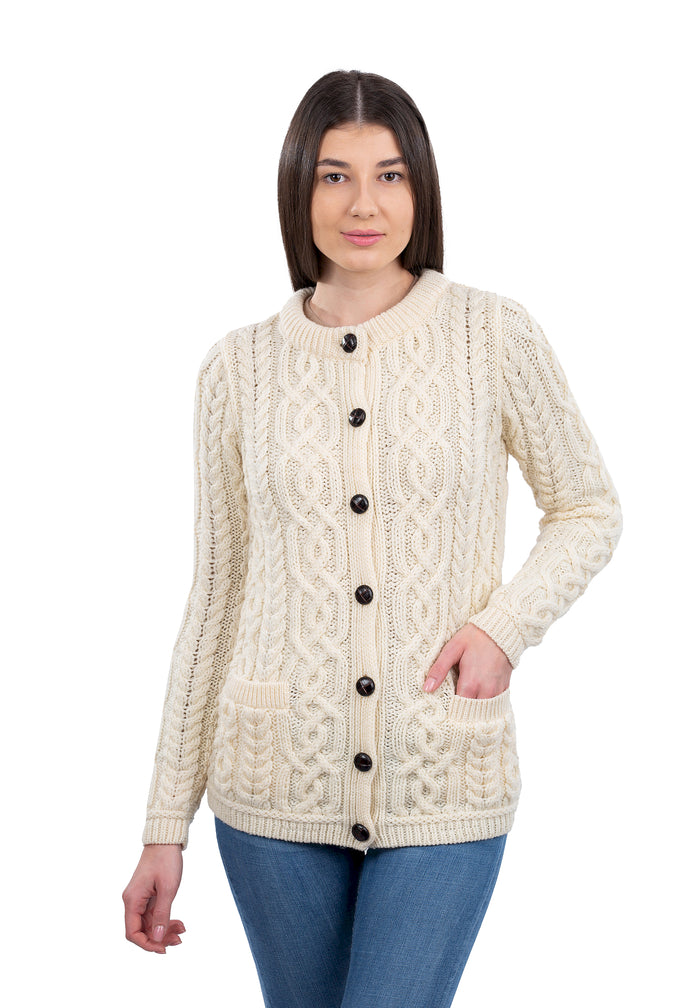 ☘️ Ladies Aran Button Cable Cardigan ☘️