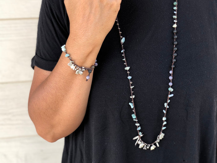 Mixed stone & silver line bracelet