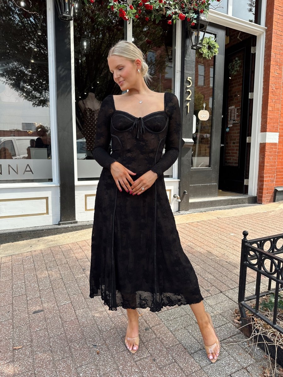 Morticia Black Lace Long Sleeve Dress