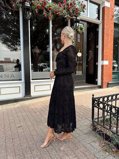 Morticia Black Lace Long Sleeve Dress